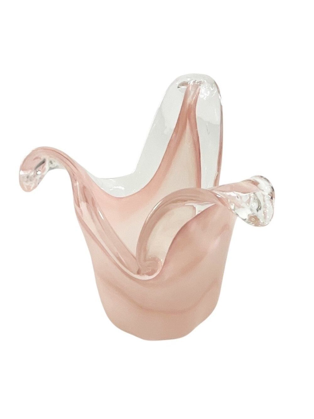 White Cristal Murano Art Glass Vase Pink & Clear Hand Blown Italy